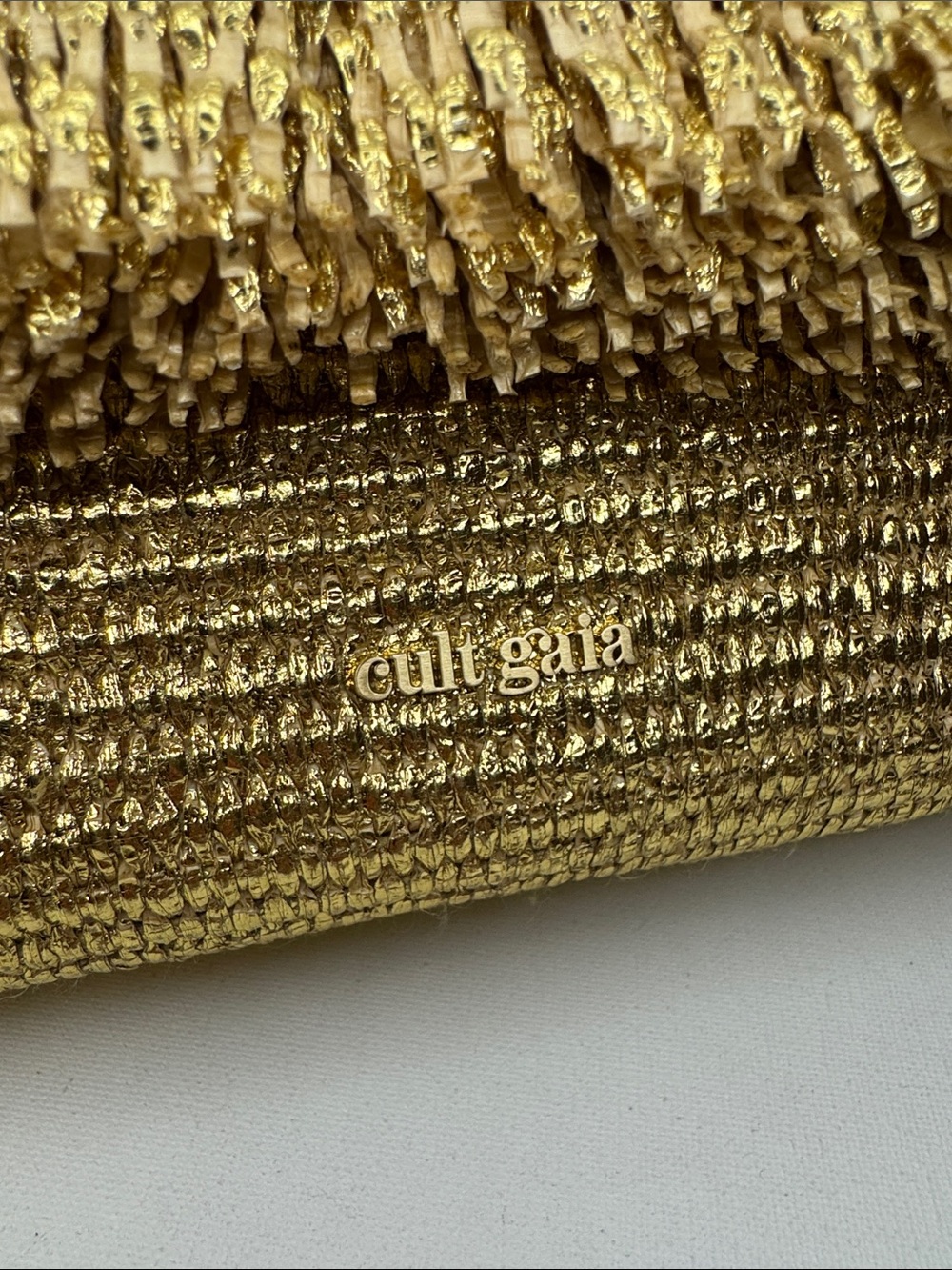 Cult Gaia Gold Metallic Raffia Shanti Fringe Clutch Bag - Picture 3 of 13